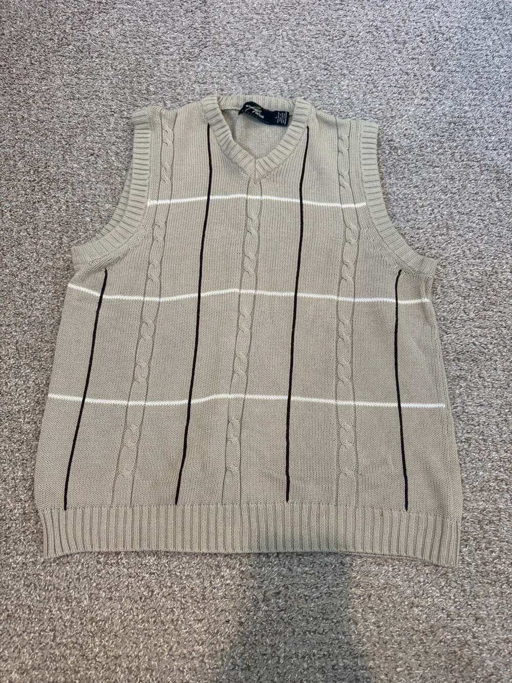 Studio Bill Blass Men's Large Sweater Vest - Beige Plaid